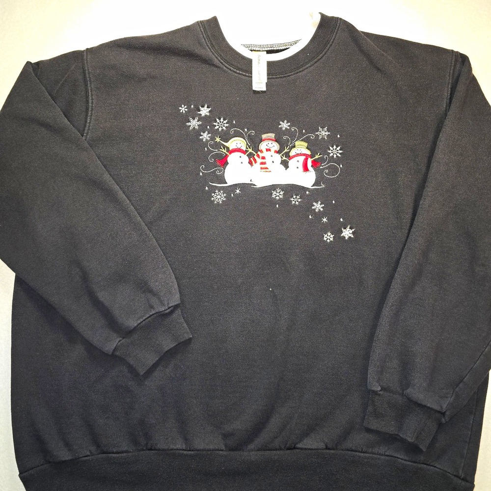 Vintage 90s Grandma Embroidered Christmas Snowman Sweatshirt XL Black Festive...